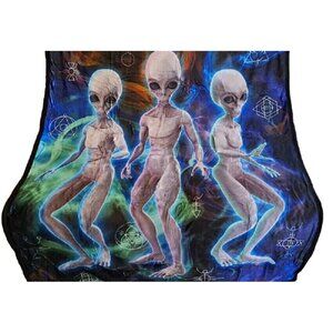 New 3 Aliens Plush Fleece Throw Gift Blanket Sherpa UFO Alien Abduction Galaxy